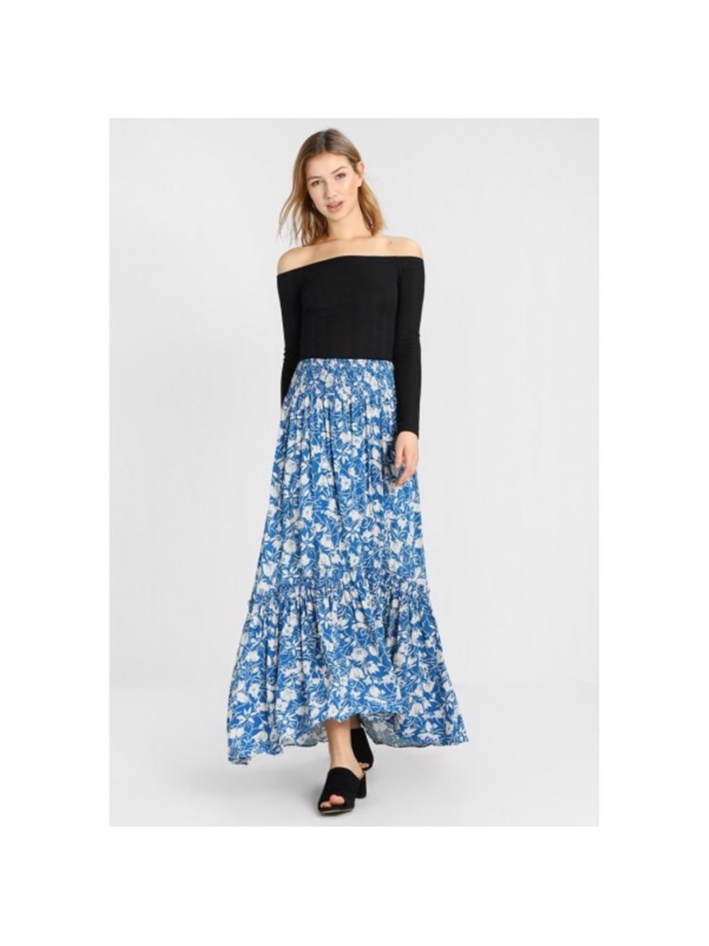 Free People Way Of The Wind Teal Blue Floral Tiered Maxi Skirt XS - Picture 9 of 16